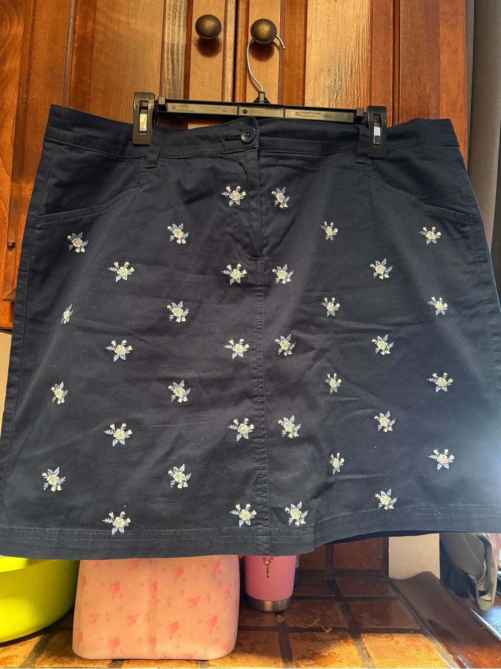 Karen Scott Navy Embroidered Floral Mini Skirt